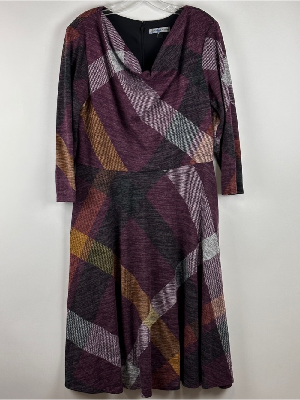 NWOT Danny & Nicole Women's Plaid Dress Long Sleeve Fit Flare Midi Size 6
